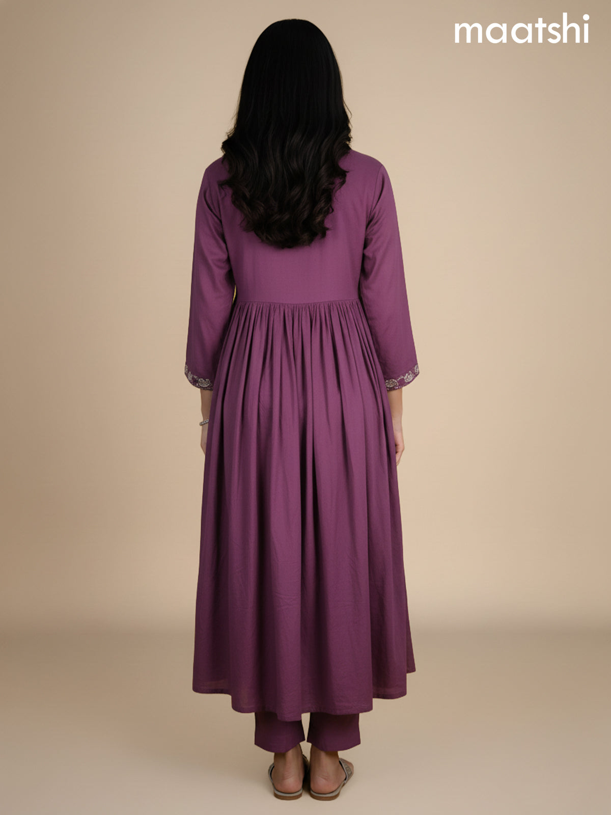 Dark Mauve Pink Cotton Embroidery Work Anarkali Suit