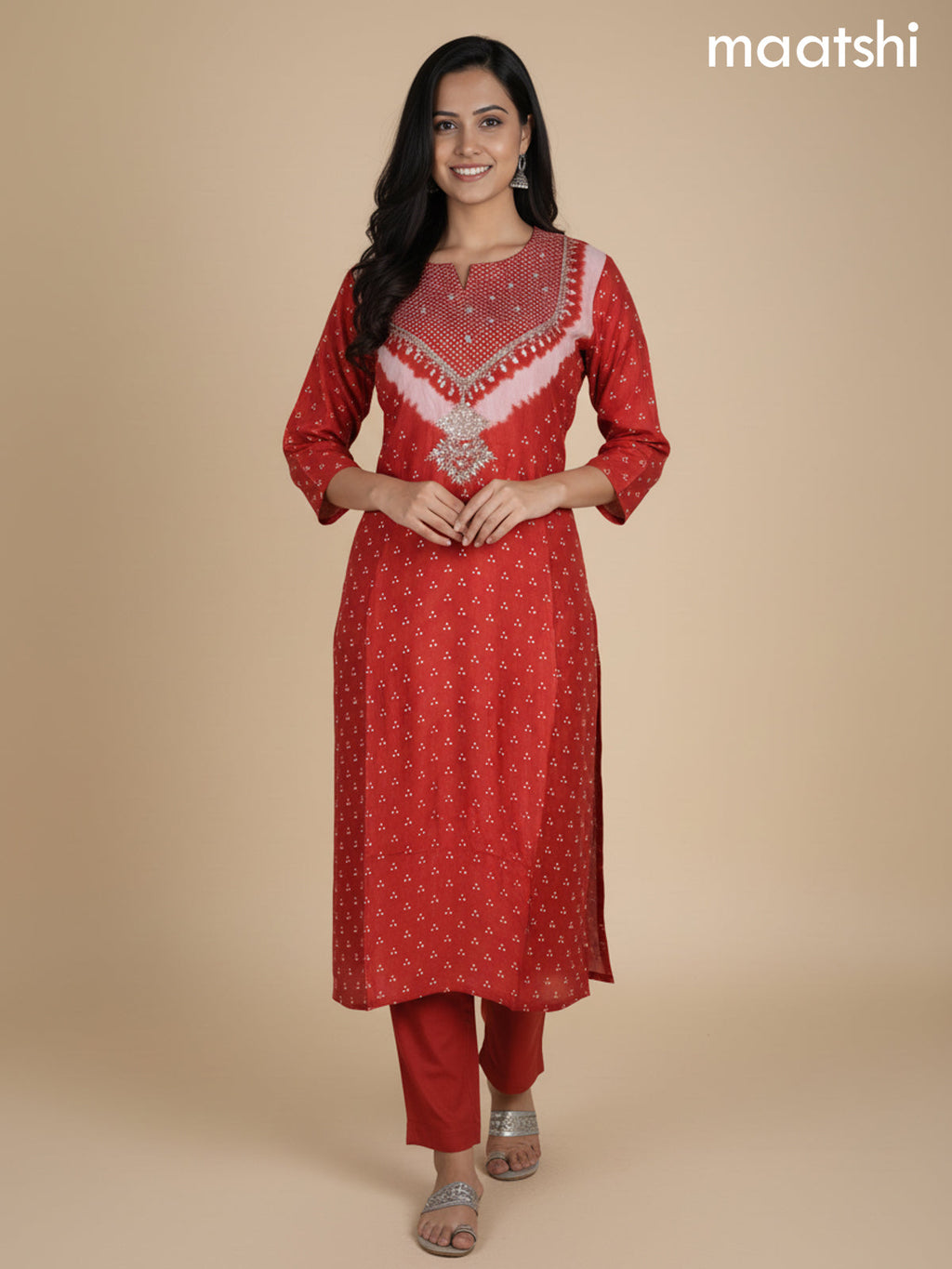 Rust Shade Muslin Printed Kurti Set