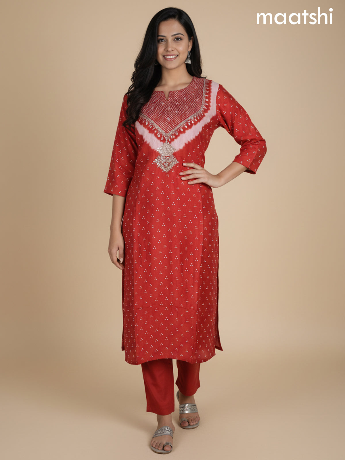 Rust Shade Muslin Printed Kurti Set