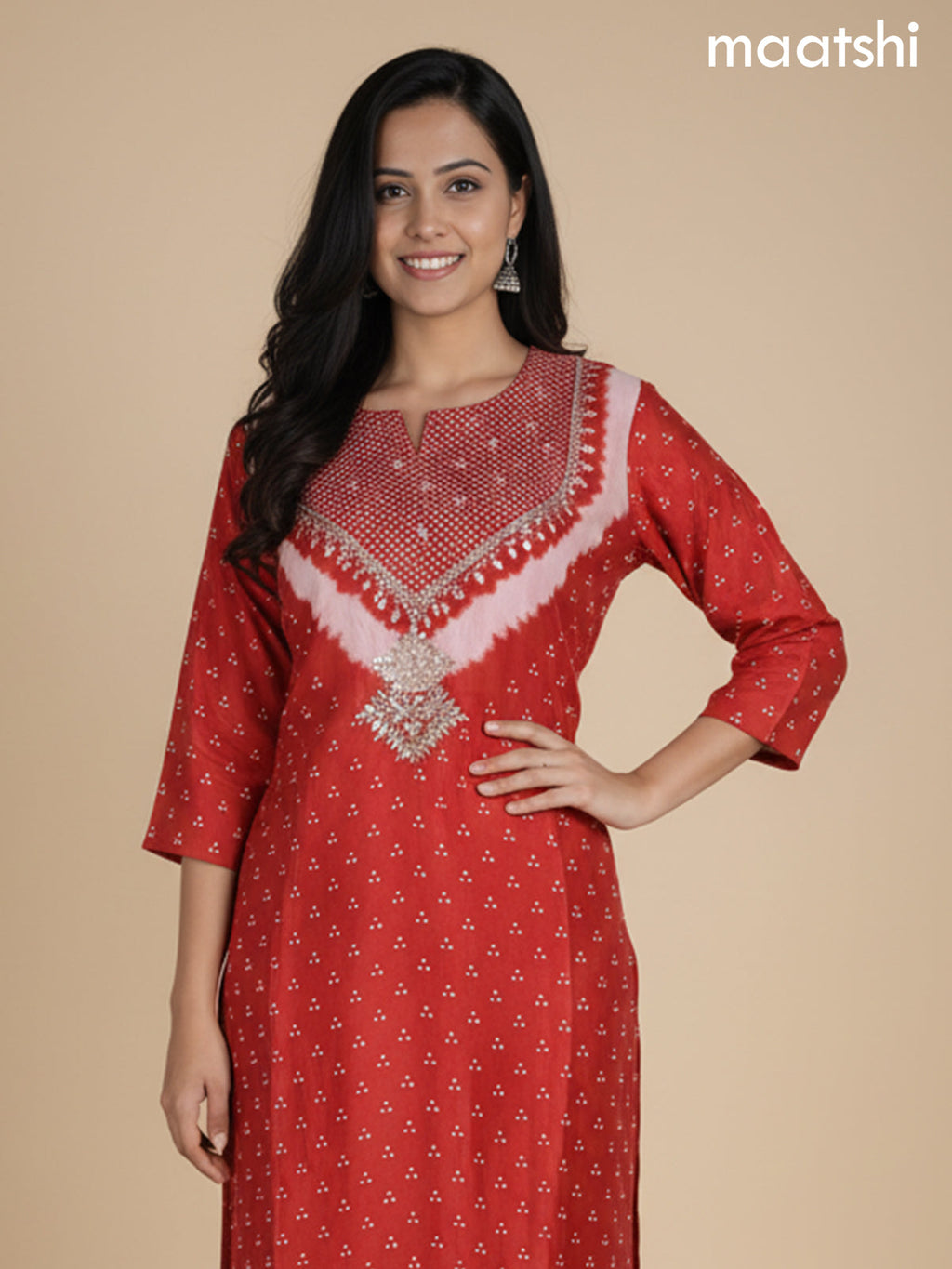 Rust Shade Muslin Printed Kurti Set