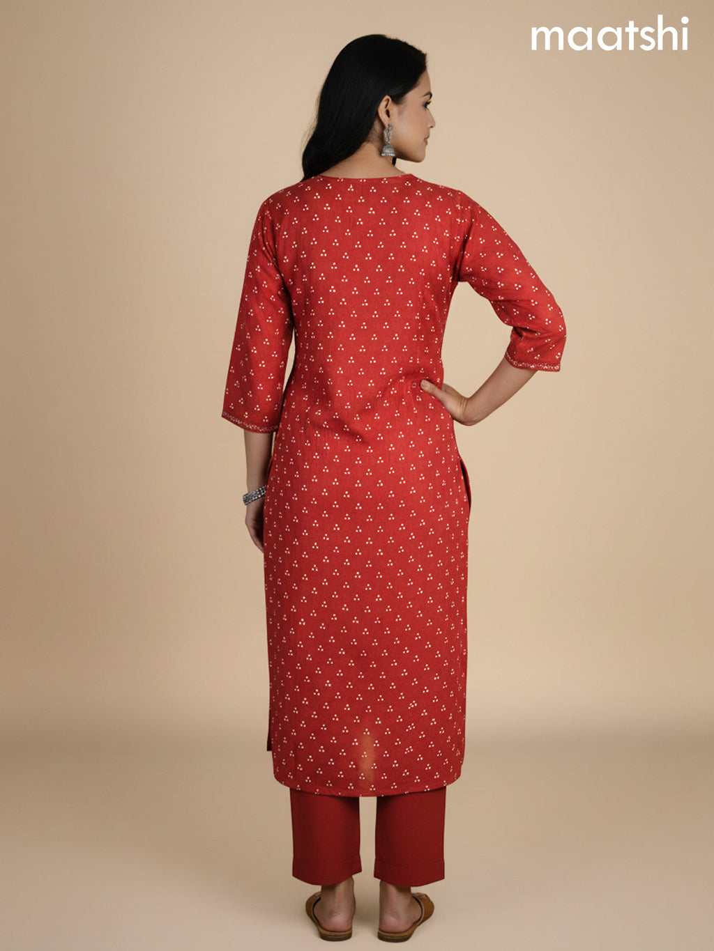 Rust Shade Muslin Printed Kurti Set