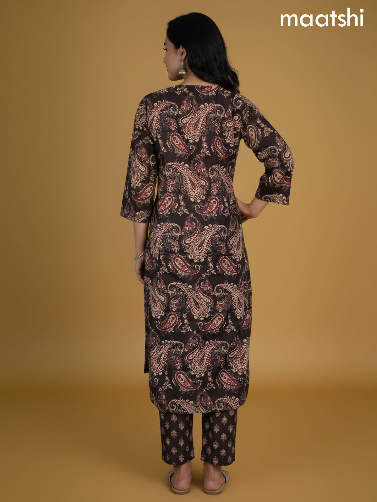 Deep Brown Cotton Block Printed Straight Suit