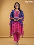 Violet Shade and Pink Crepe Silk Bandhani Printed Kaftan Dress