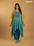 Mustard Shade and Teal Shade Crepe Silk Bandhani Printed Kaftan Dress