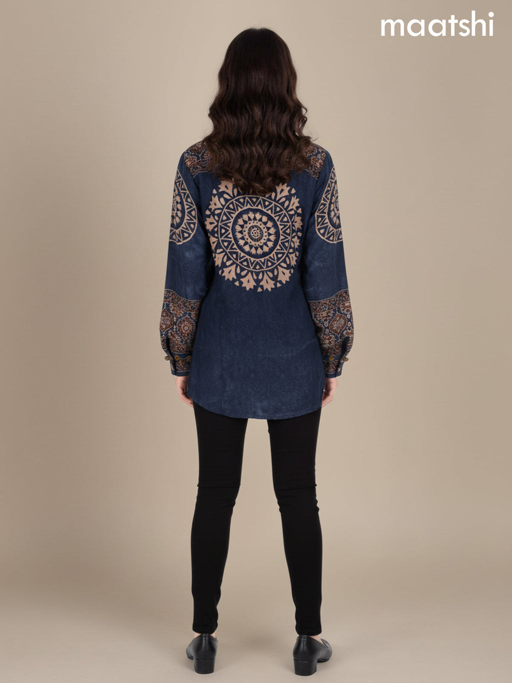 Grey and Maroon Crepe Silk Ajrakh Printed Women Shirt