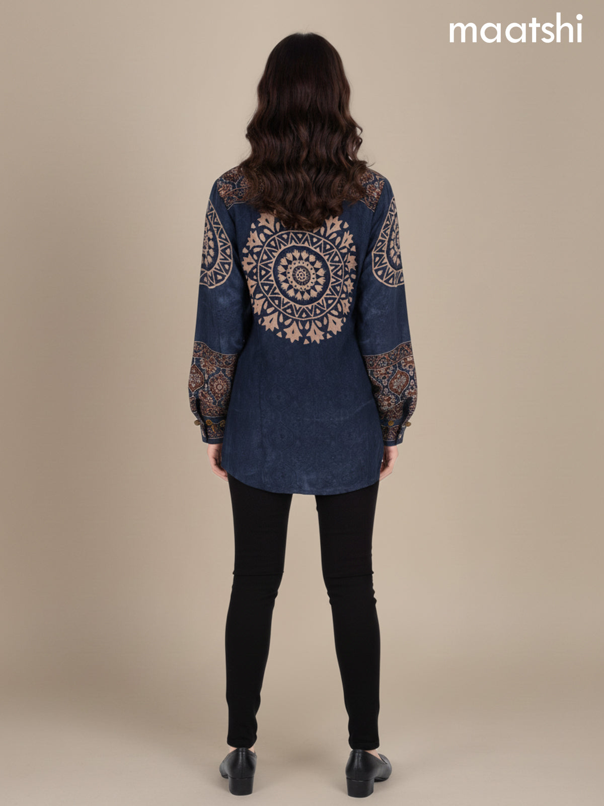 Grey and Maroon Crepe Silk Ajrakh Printed Women Shirt