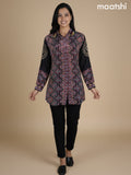 Black and Maroon Crepe Silk Ajrakh Printed Women Shirt