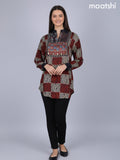 Beige Maroon and Black Crepe Silk Ajrakh Printed Short Kurti