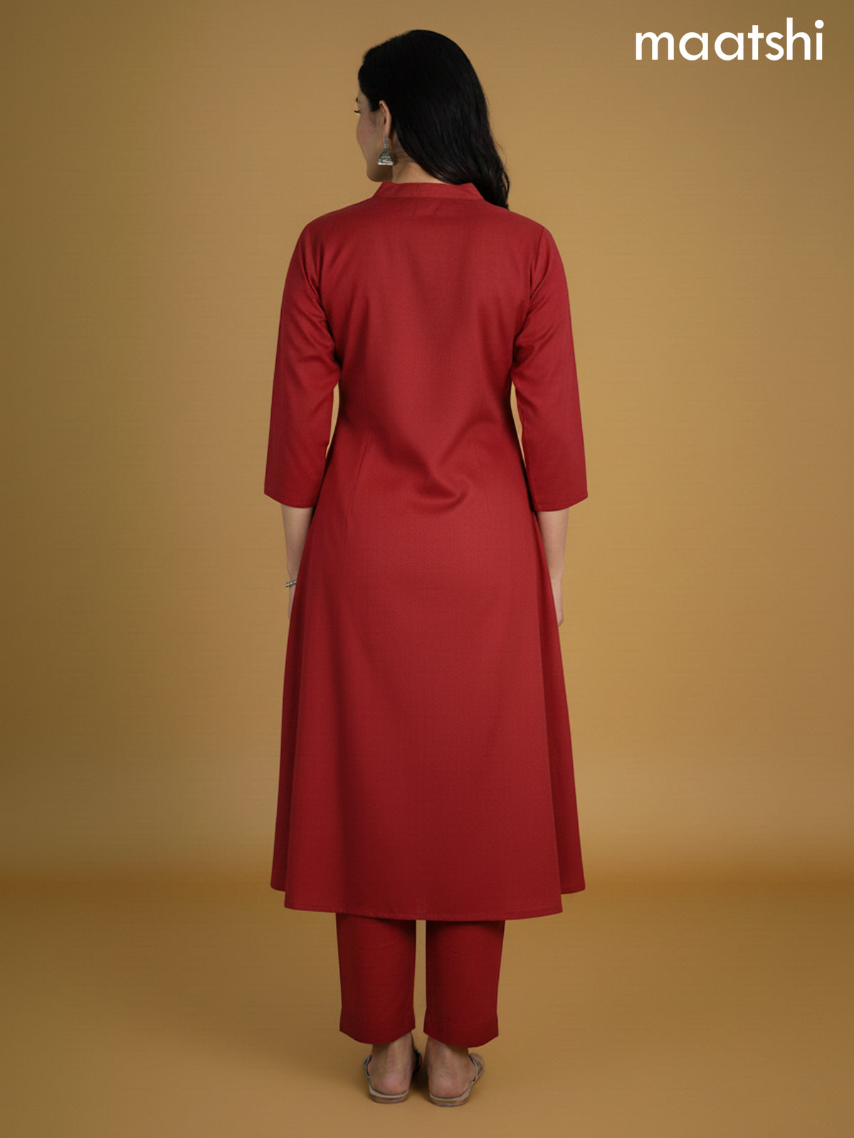 Rust Shade Chanderi Beaded Work Neck Pattern Anarkali Suit