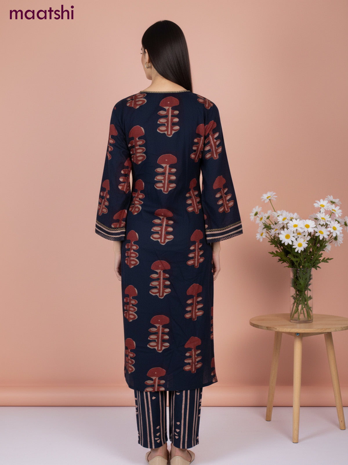 Cotton salwar suit dark peacock green with dabu prints & mirror embroidery work neck pattern and straight cut pant & dupatta