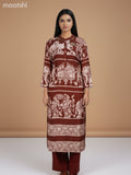 Modal kurti set maroon with allover kalamkari prints & simple neck pattern and palazzo pant