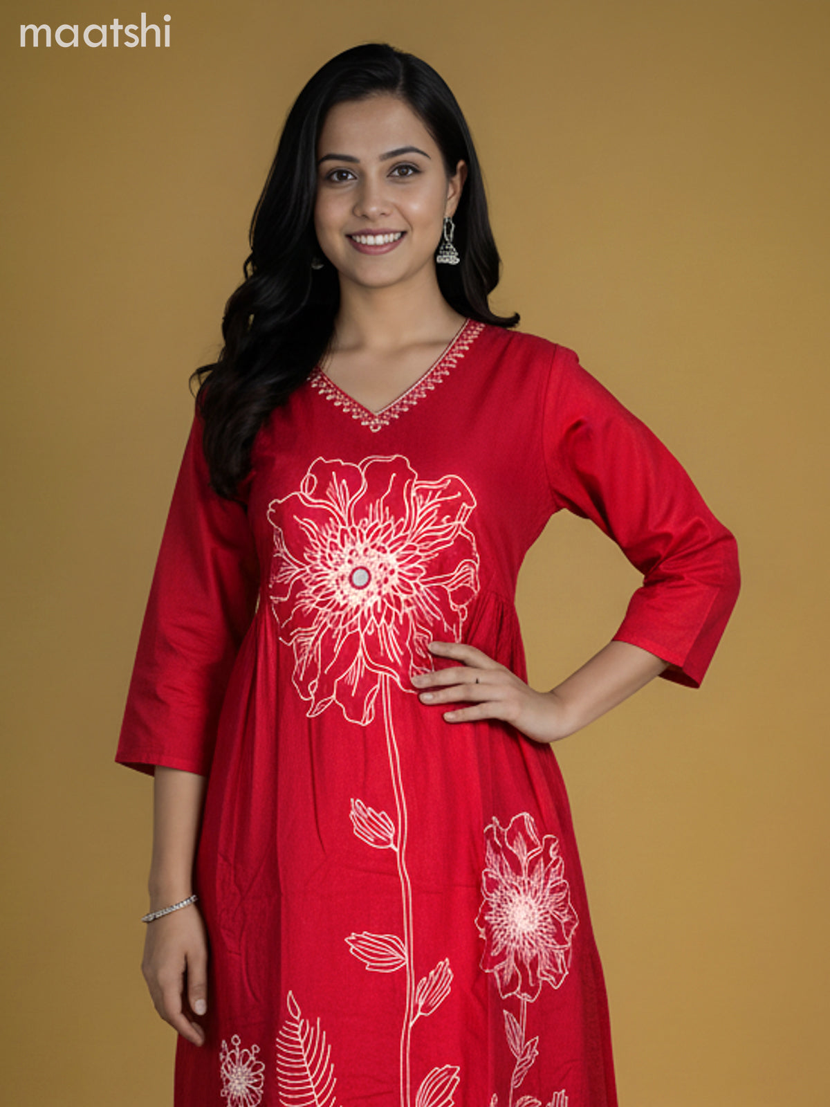 Maroon Cotton Floral Printed Anarkali Suit