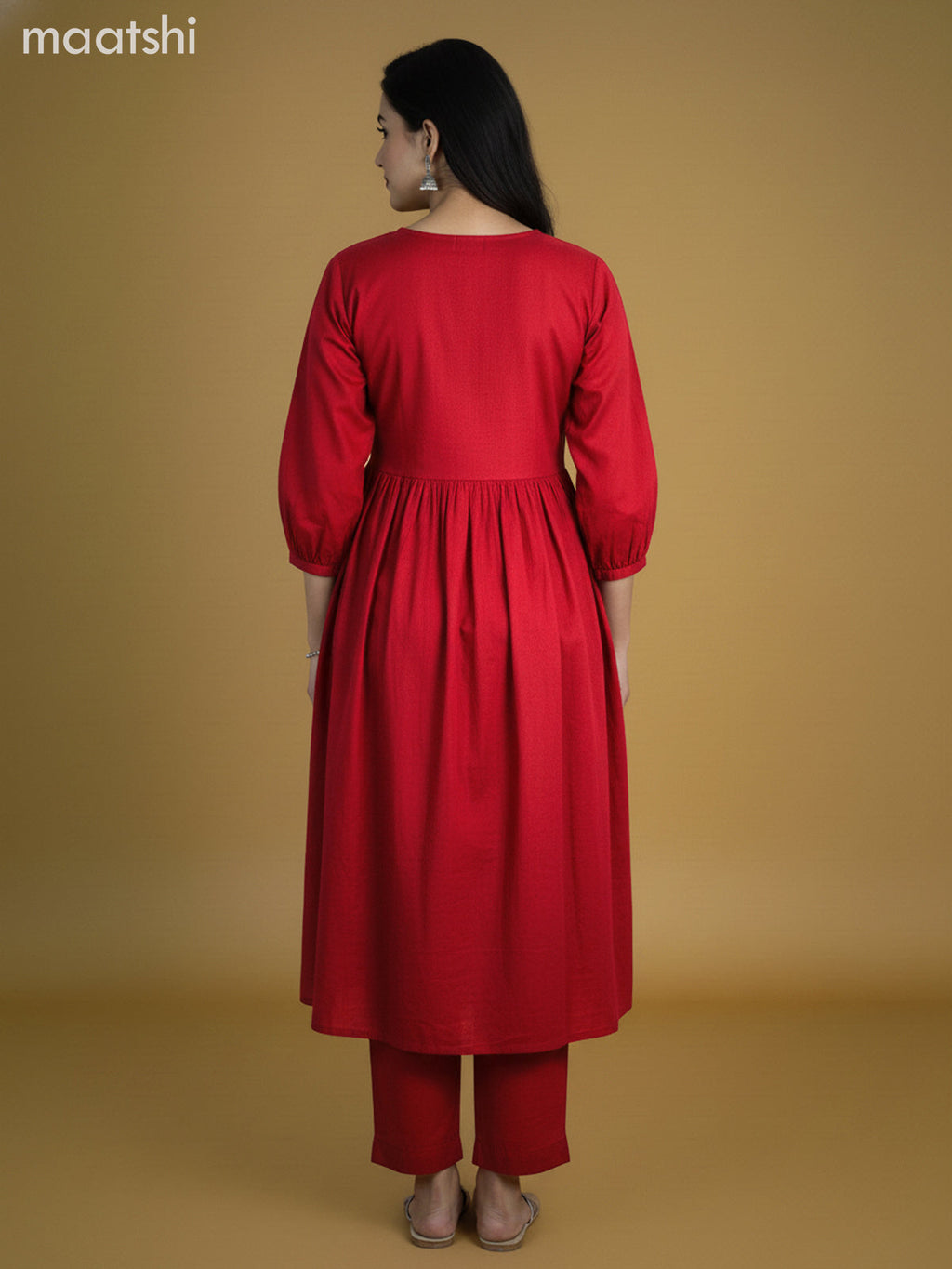 Maroon Cotton Floral Printed Anarkali Suit