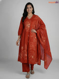 Rust Shade Cotton Floral Printed Anarkali Suit