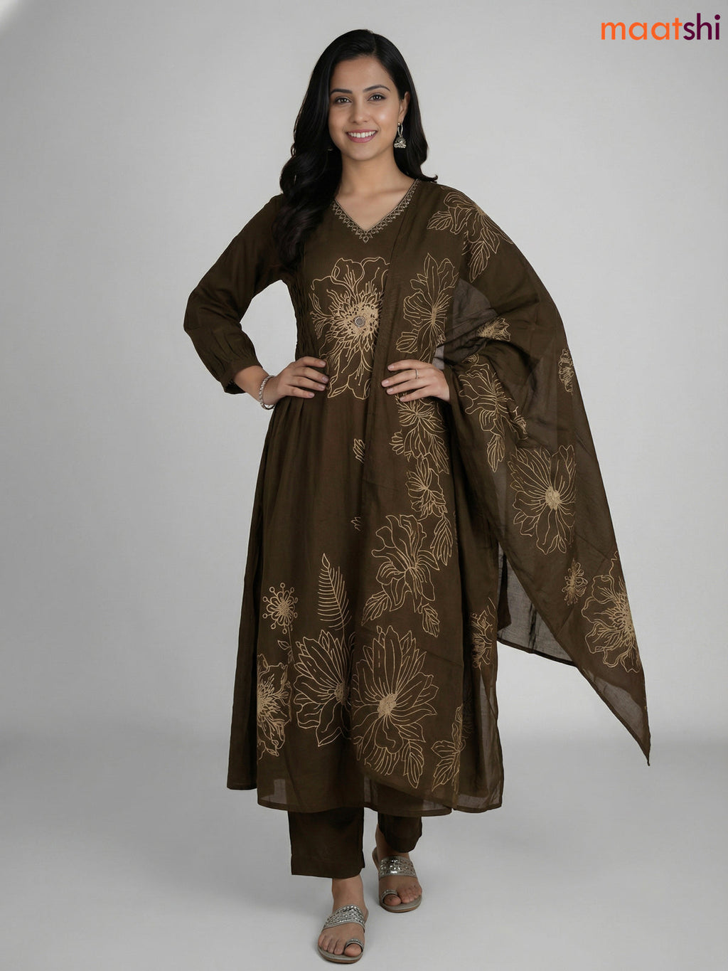 Sap Green Cotton Floral Printed Anarkali Suit