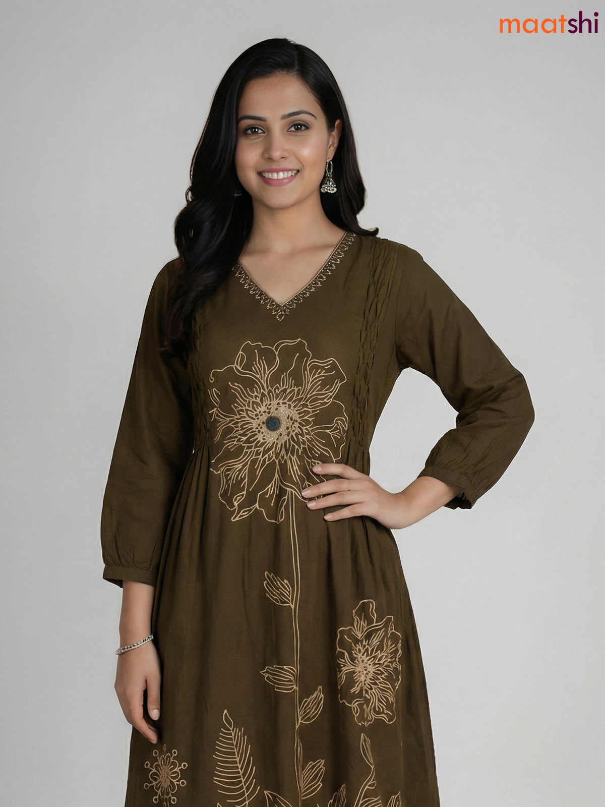 Sap Green Cotton Floral Printed Anarkali Suit