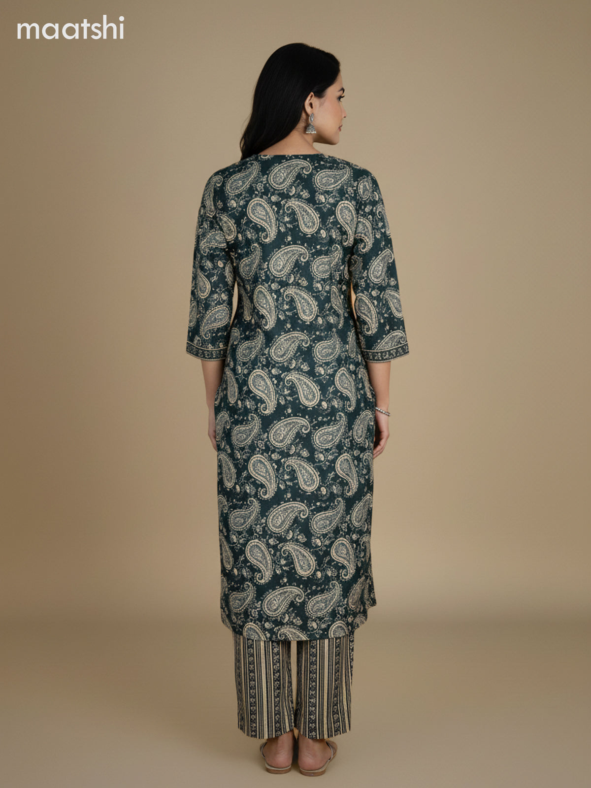 Dark Green Cotton Block Printed Straight Suit