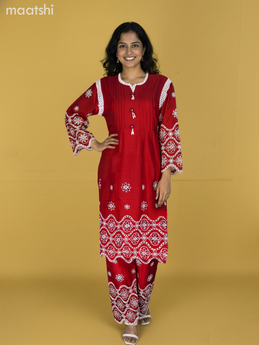 Maroon Cotton Hakoba Work Co-Ord Set