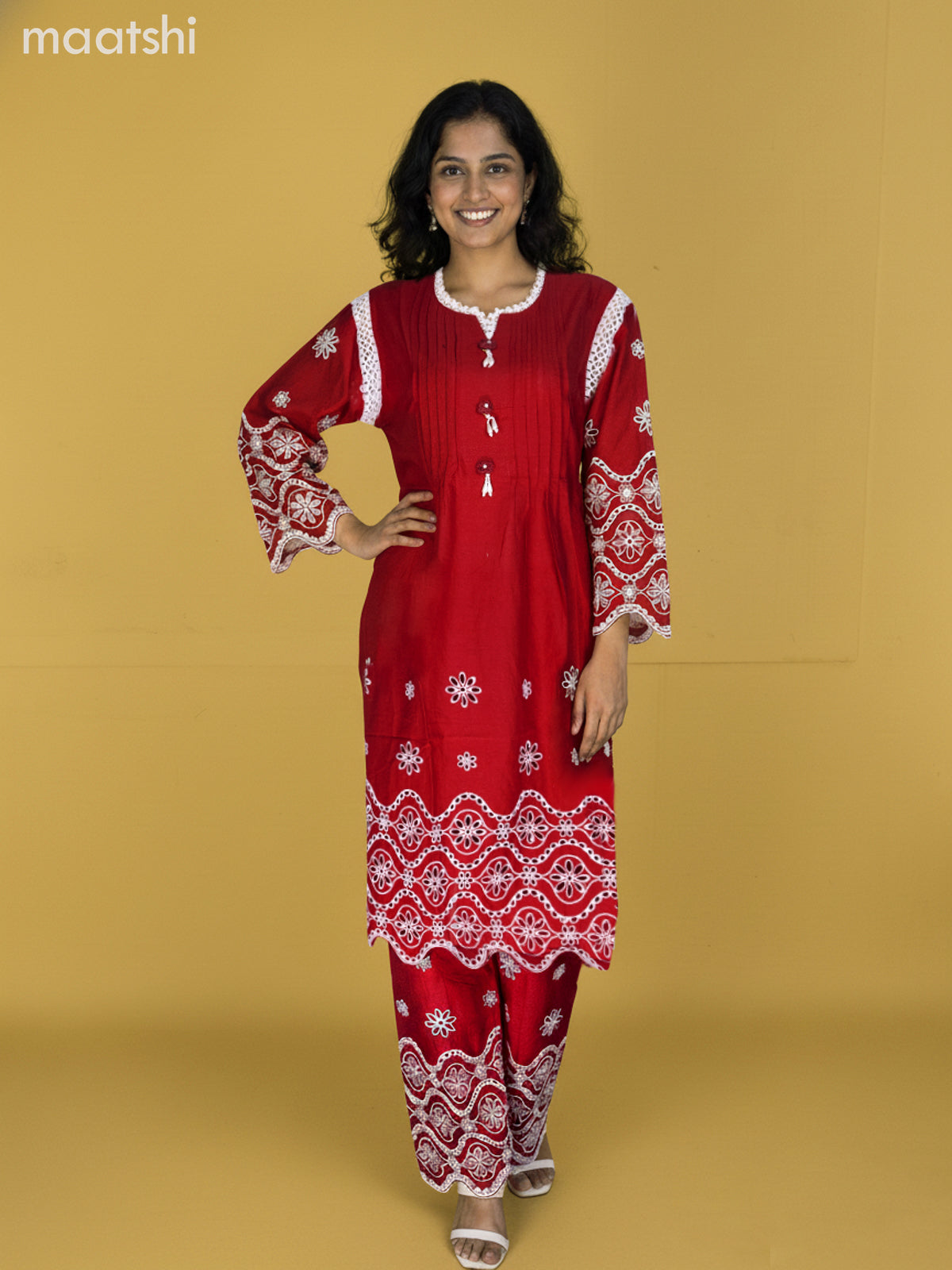 Maroon Cotton Hakoba Work Co-Ord Set