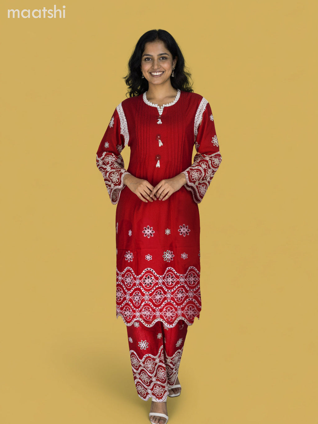 Maroon Cotton Hakoba Work Co-Ord Set