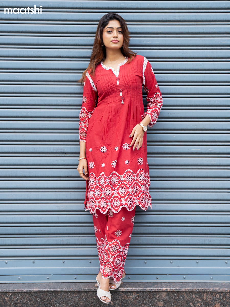 Maroon Cotton Hakoba Work Co-Ord Set