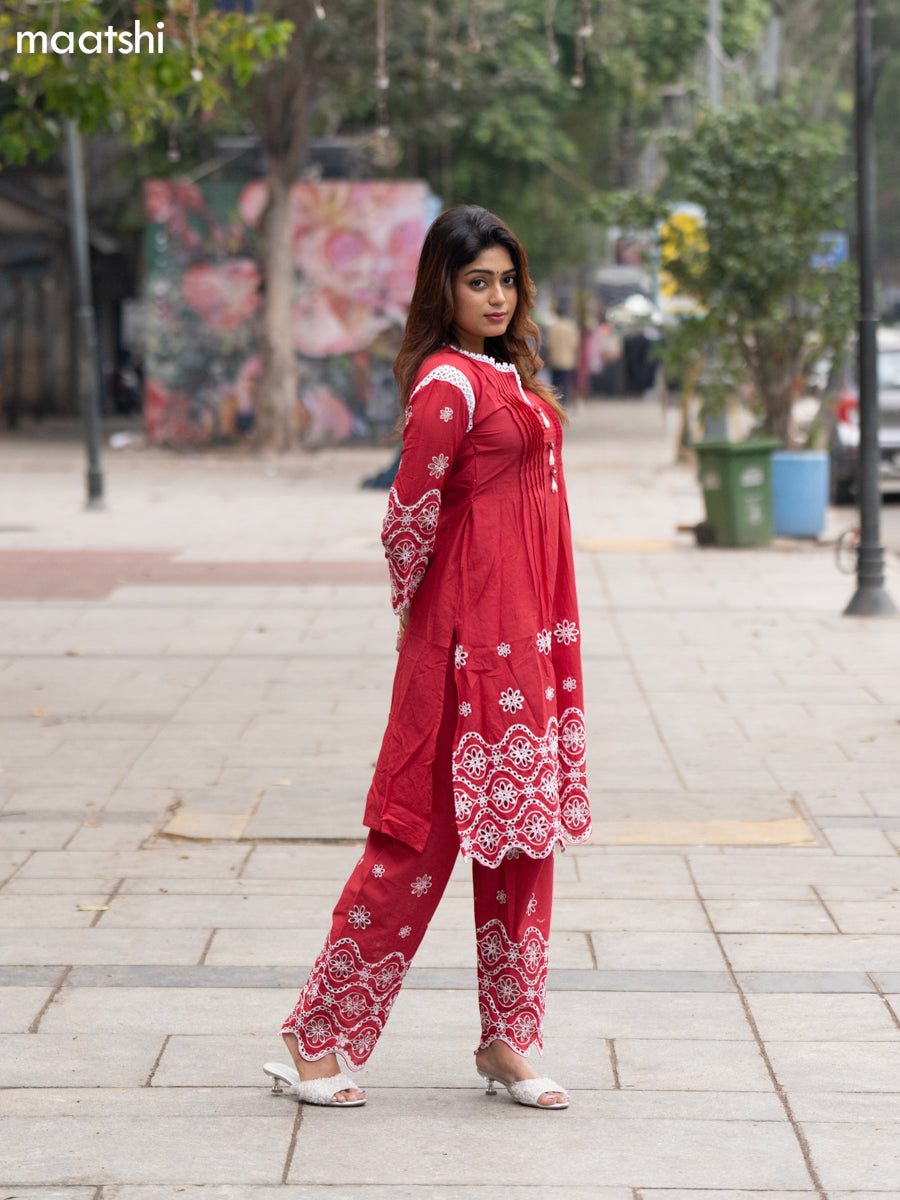 Maroon Cotton Hakoba Work Co-Ord Set