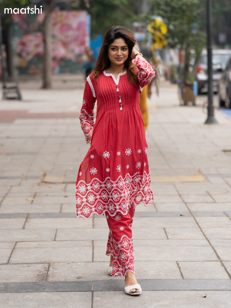 Maroon Cotton Hakoba Work Co-Ord Set