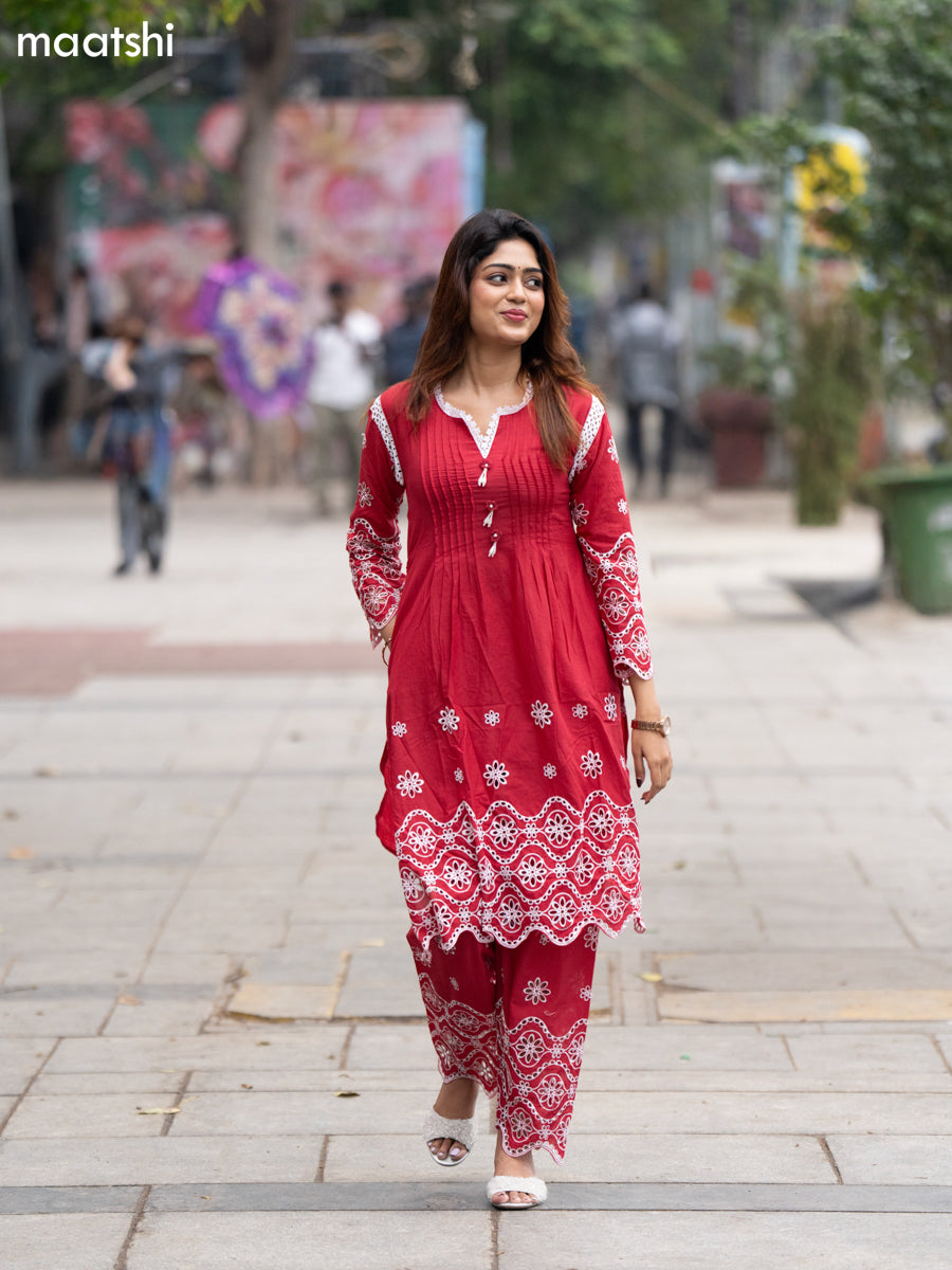 Maroon Cotton Hakoba Work Co-Ord Set