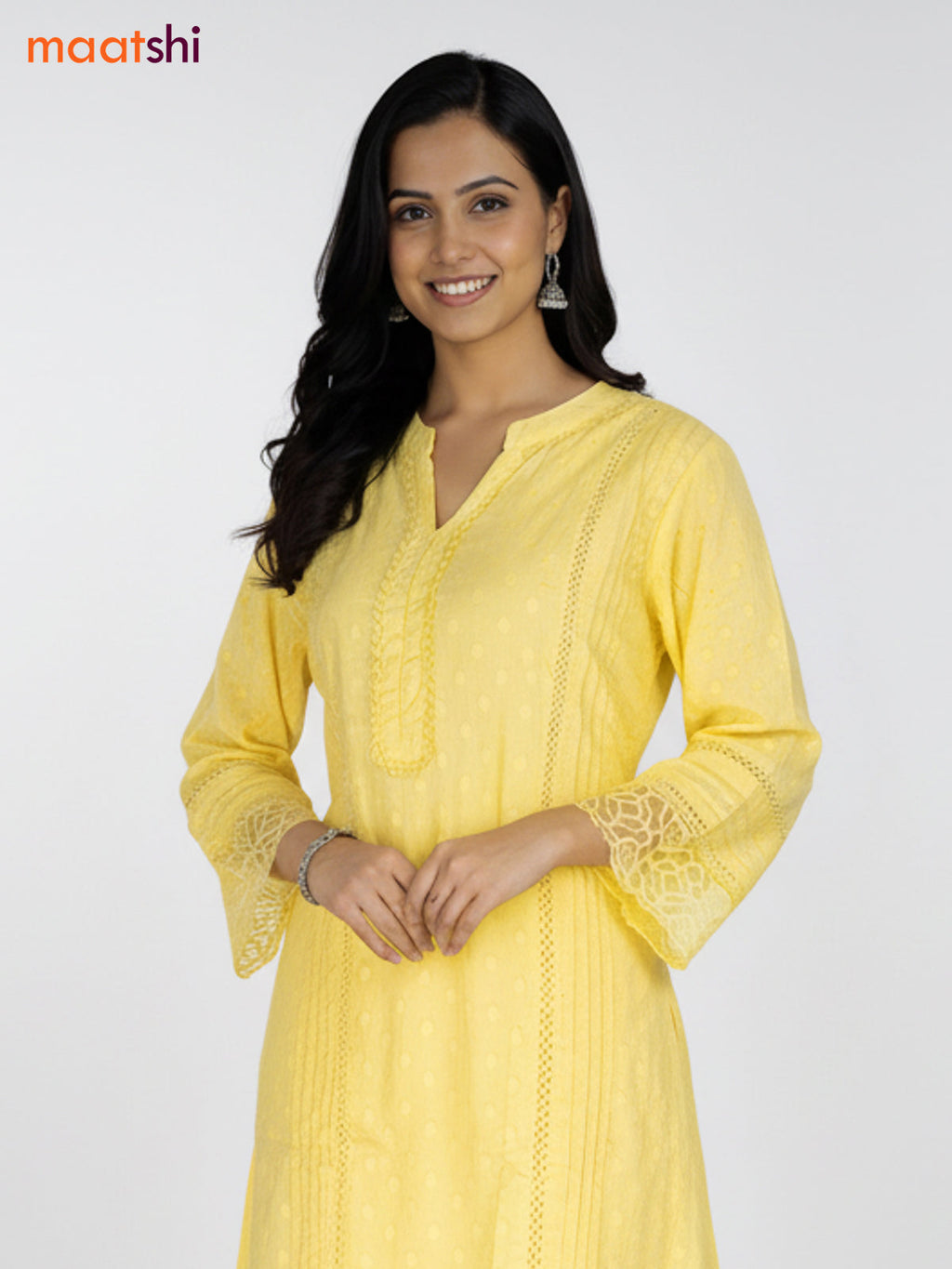 Yellow Cotton Hakoba Work Kurti Set