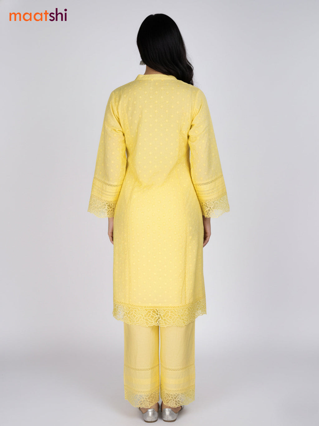 Yellow Cotton Hakoba Work Kurti Set