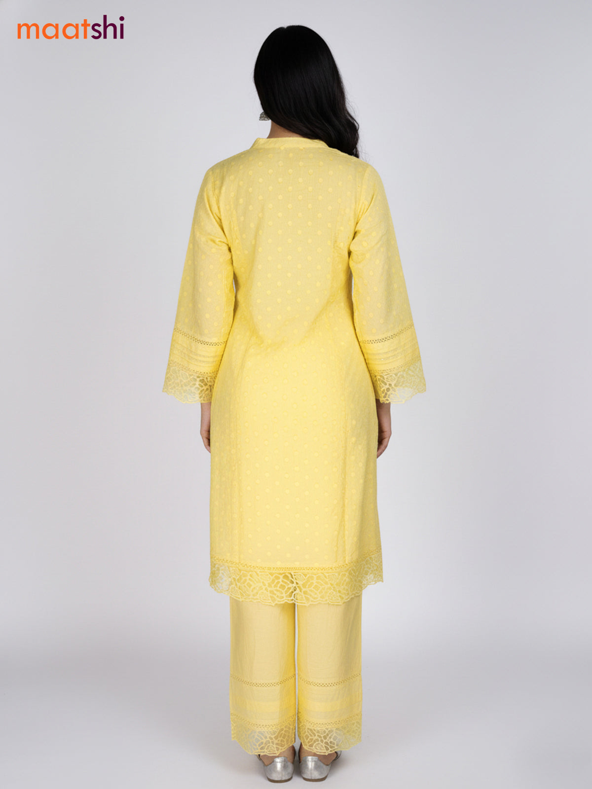 Yellow Cotton Hakoba Work Kurti Set