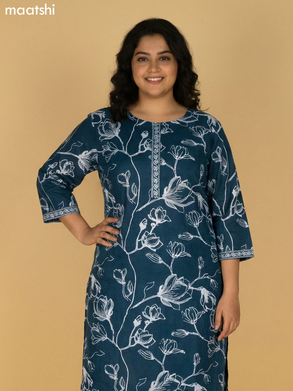 Peacock Green Cotton Floral Printed Straight Suit