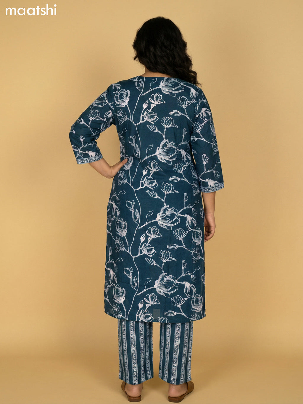 Peacock Green Cotton Floral Printed Straight Suit