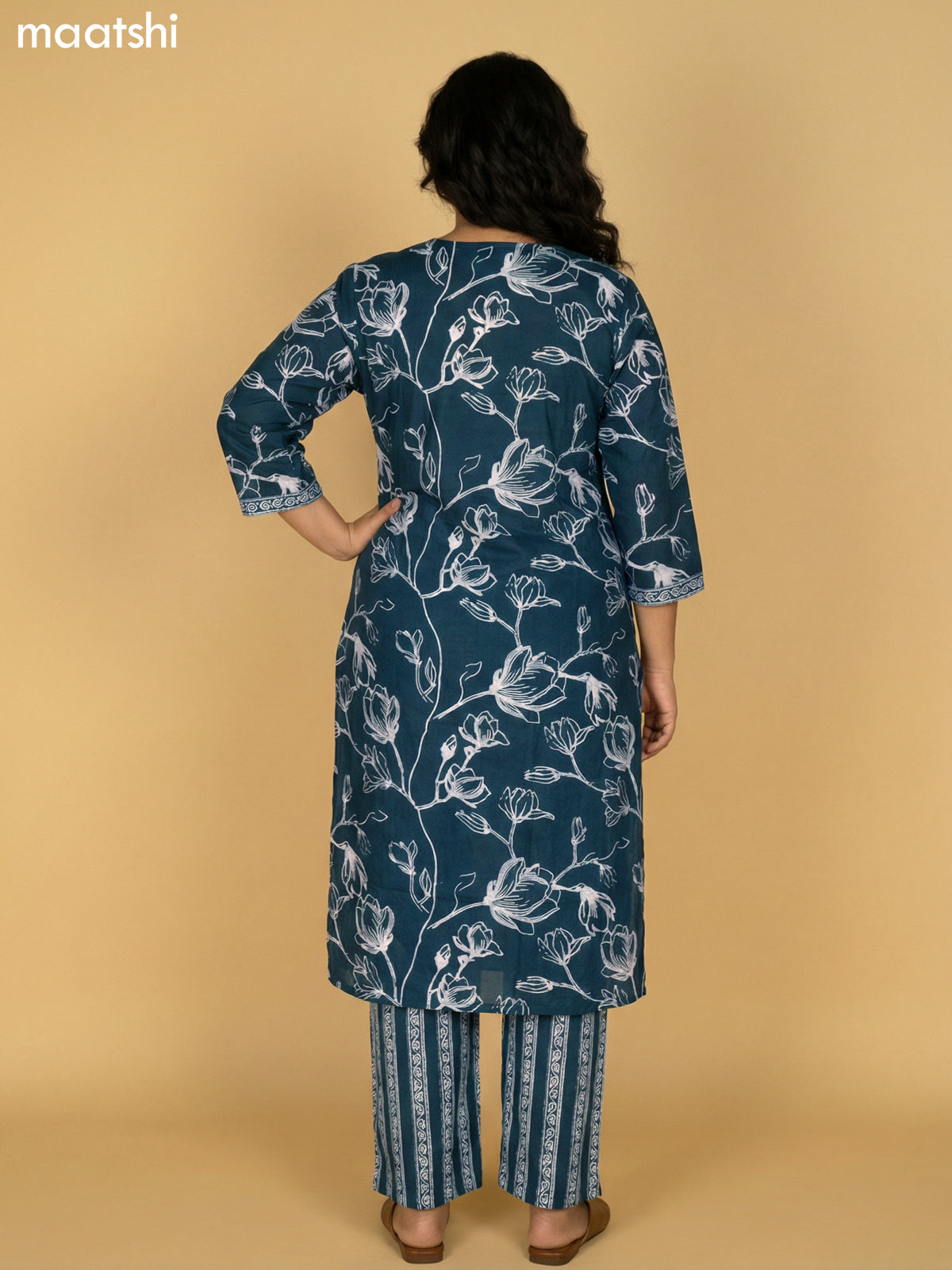 Peacock Green Cotton Floral Printed Straight Suit