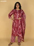 Maroon Cotton Floral Printed Straight Suit