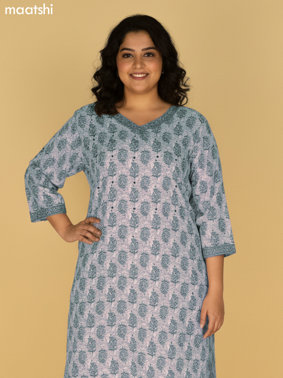 Beige and Grey Shade Cotton Printed Straight Suit