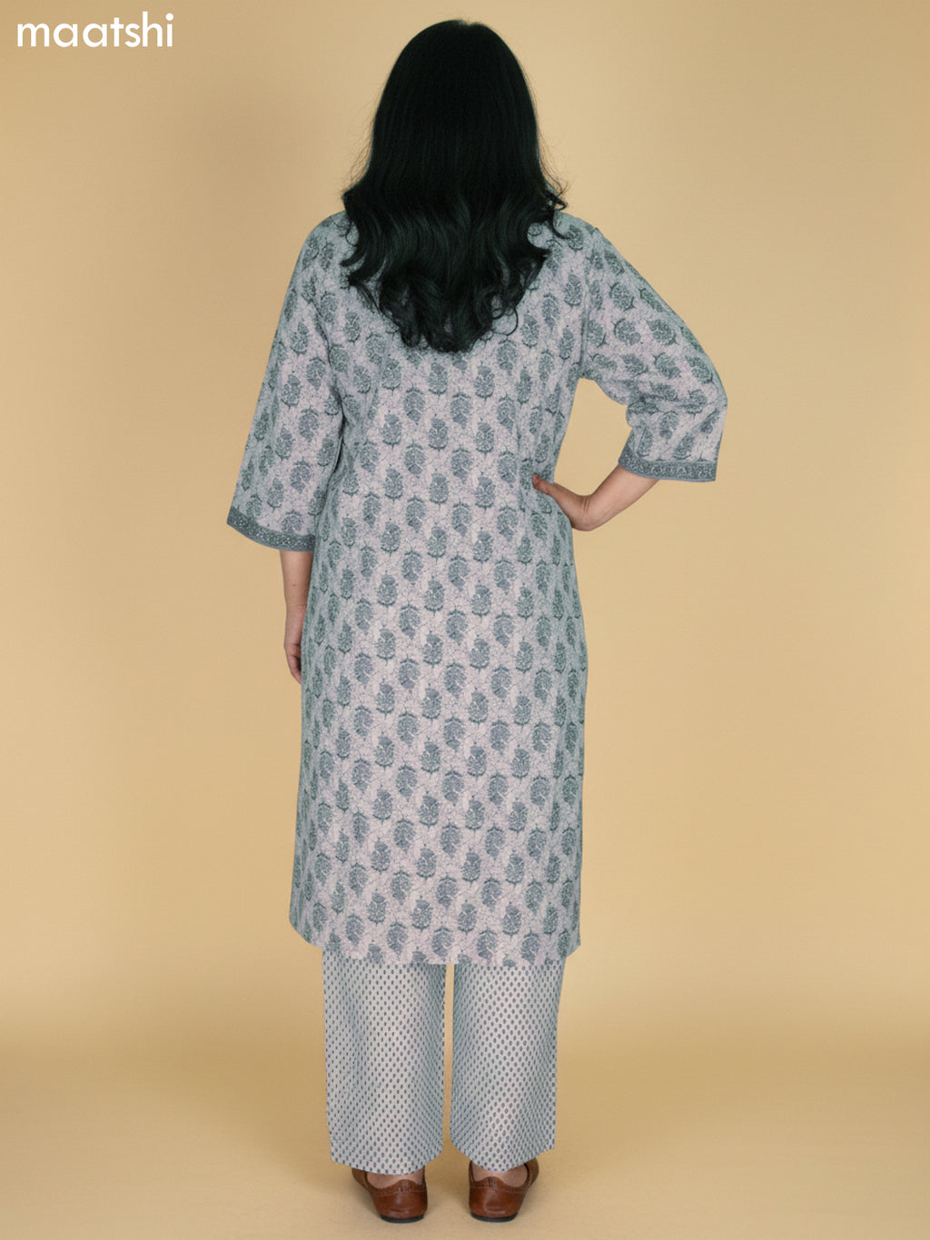 Beige and Grey Shade Cotton Printed Straight Suit