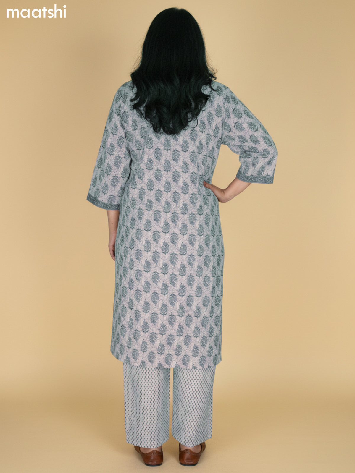 Beige and Grey Shade Cotton Printed Straight Suit