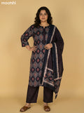 Black Cotton Printed Straight Suit