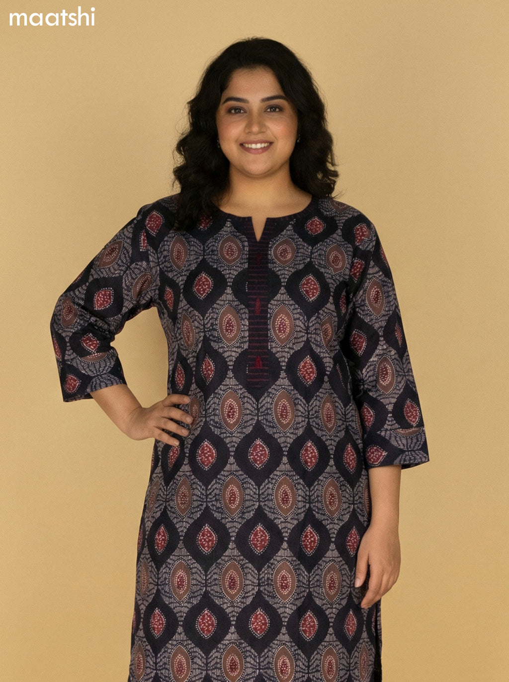 Black Cotton Printed Straight Suit