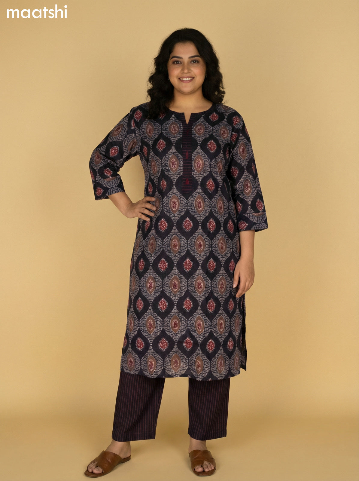 Black Cotton Printed Straight Suit