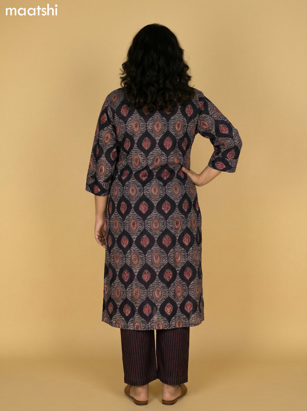 Black Cotton Printed Straight Suit