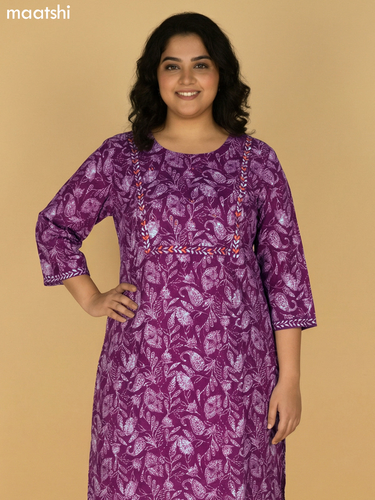 Magenta Pink Cotton Printed Straight Suit