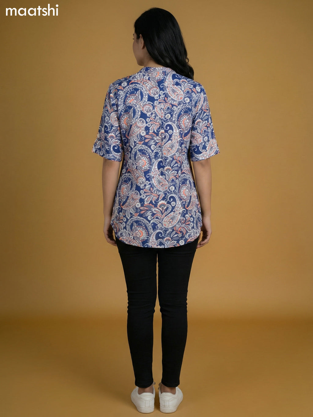 Blue Cotton Printed Short Kurti