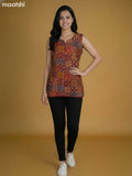 Maroon and Multi Colour Cotton Printed Short Kurti