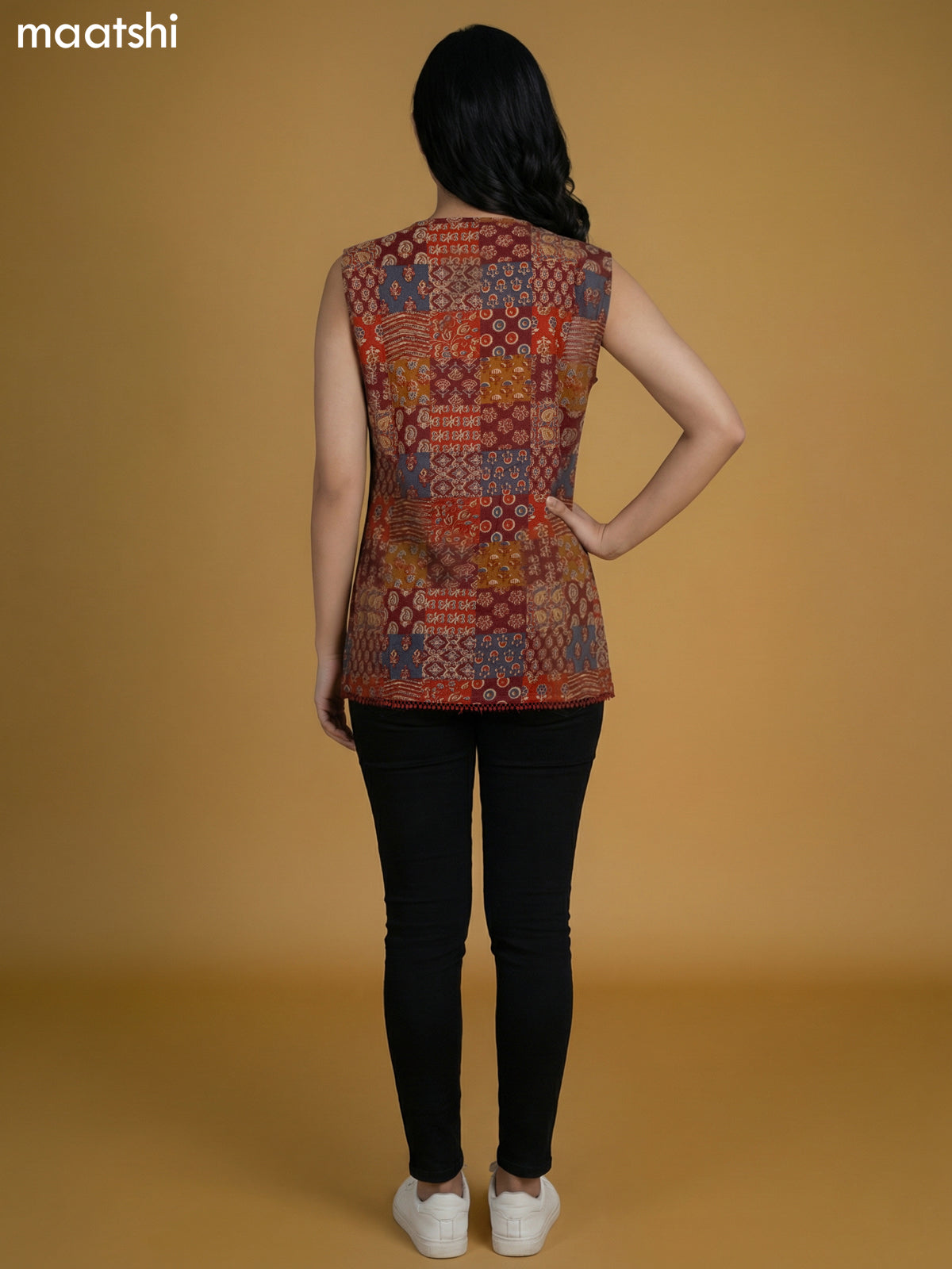 Maroon and Multi Colour Cotton Printed Short Kurti