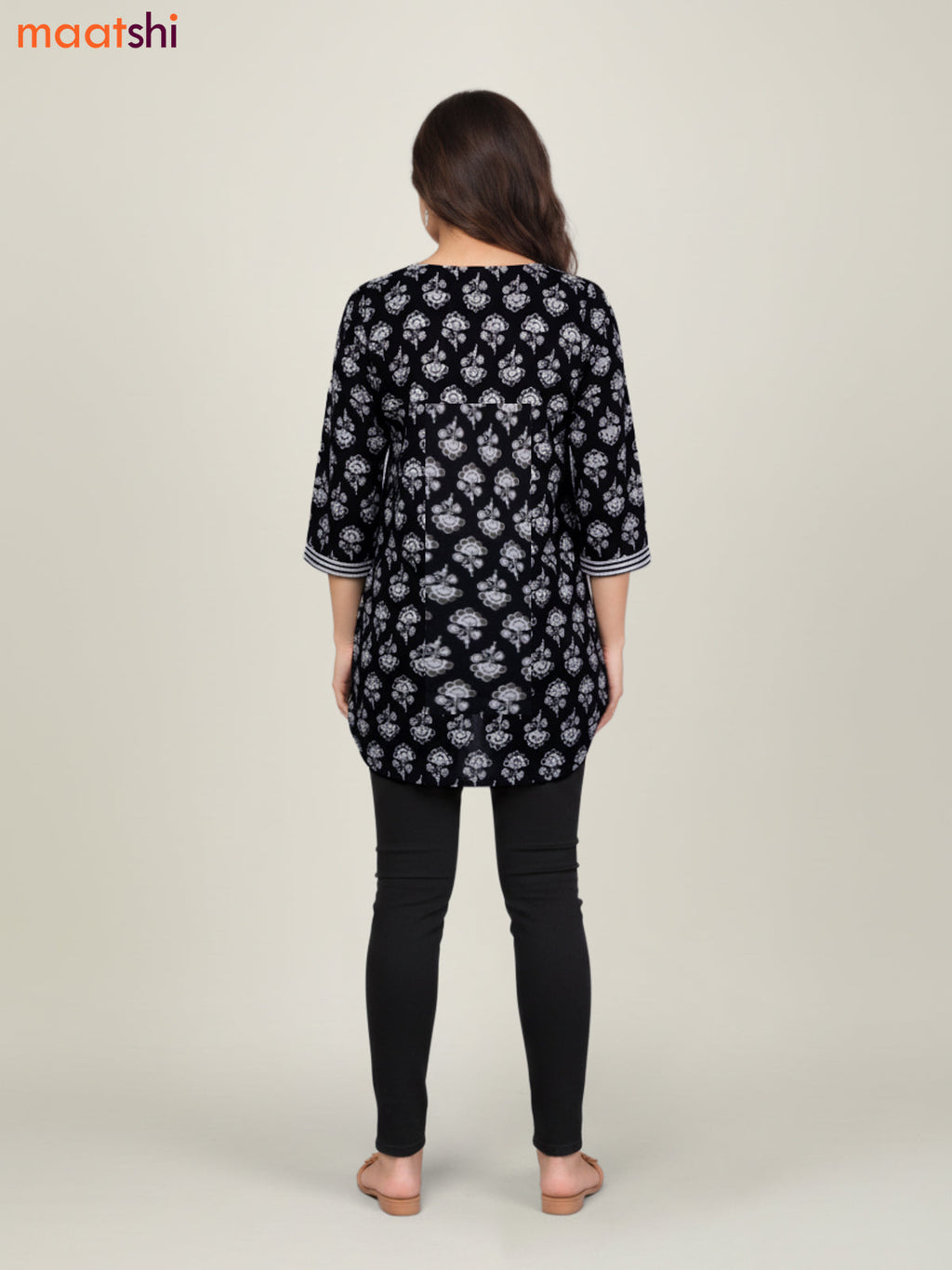 Black Cotton Printed Short Kurti