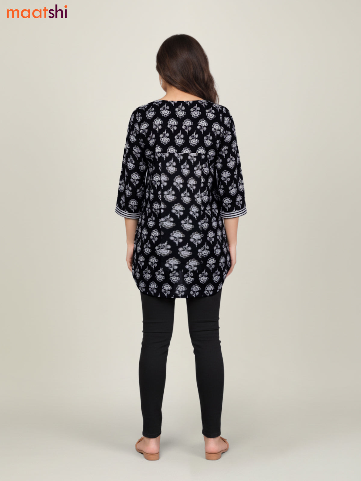 Black Cotton Printed Short Kurti