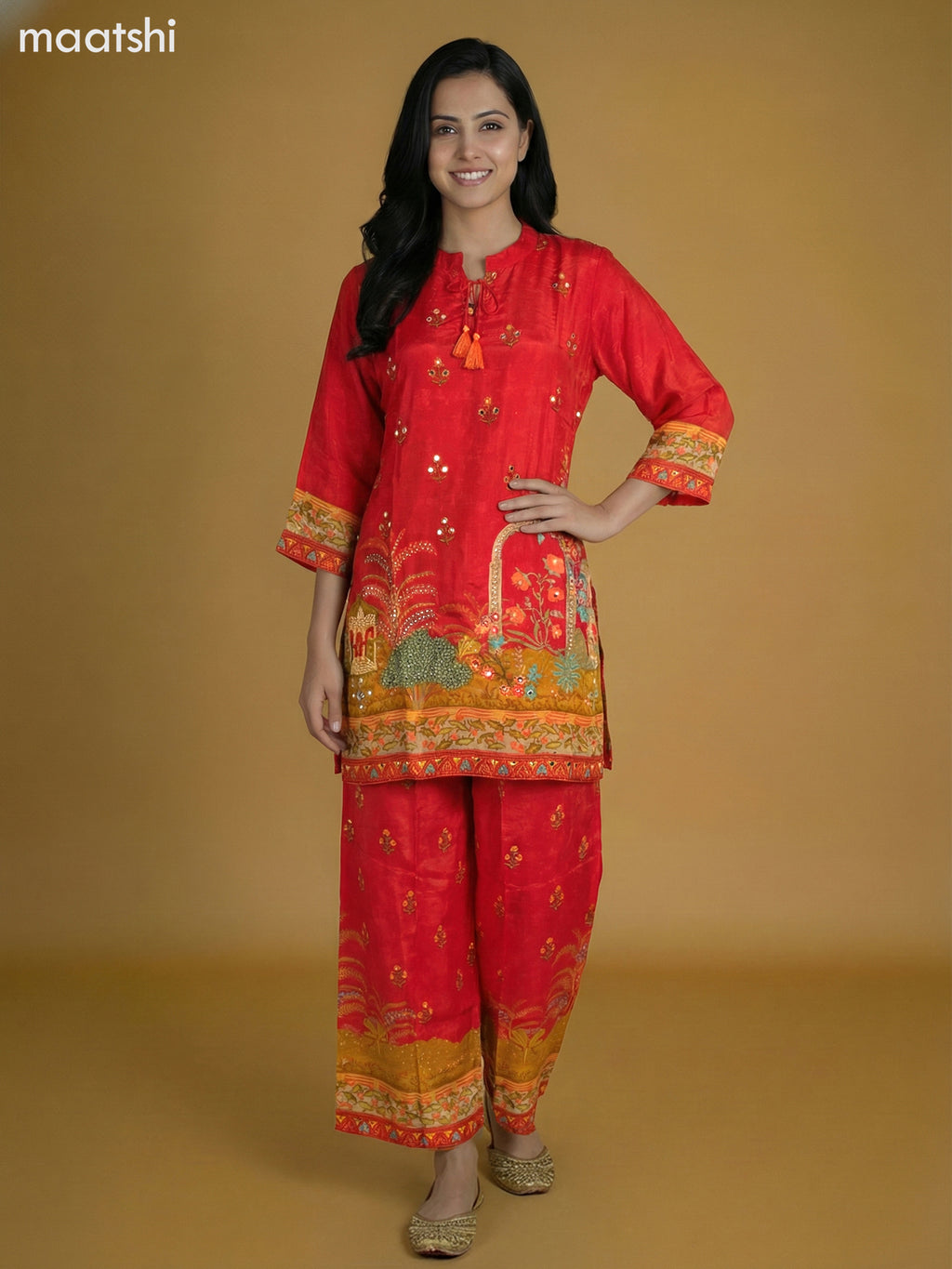 Red Crepe Silk Printed Co-Ord Set