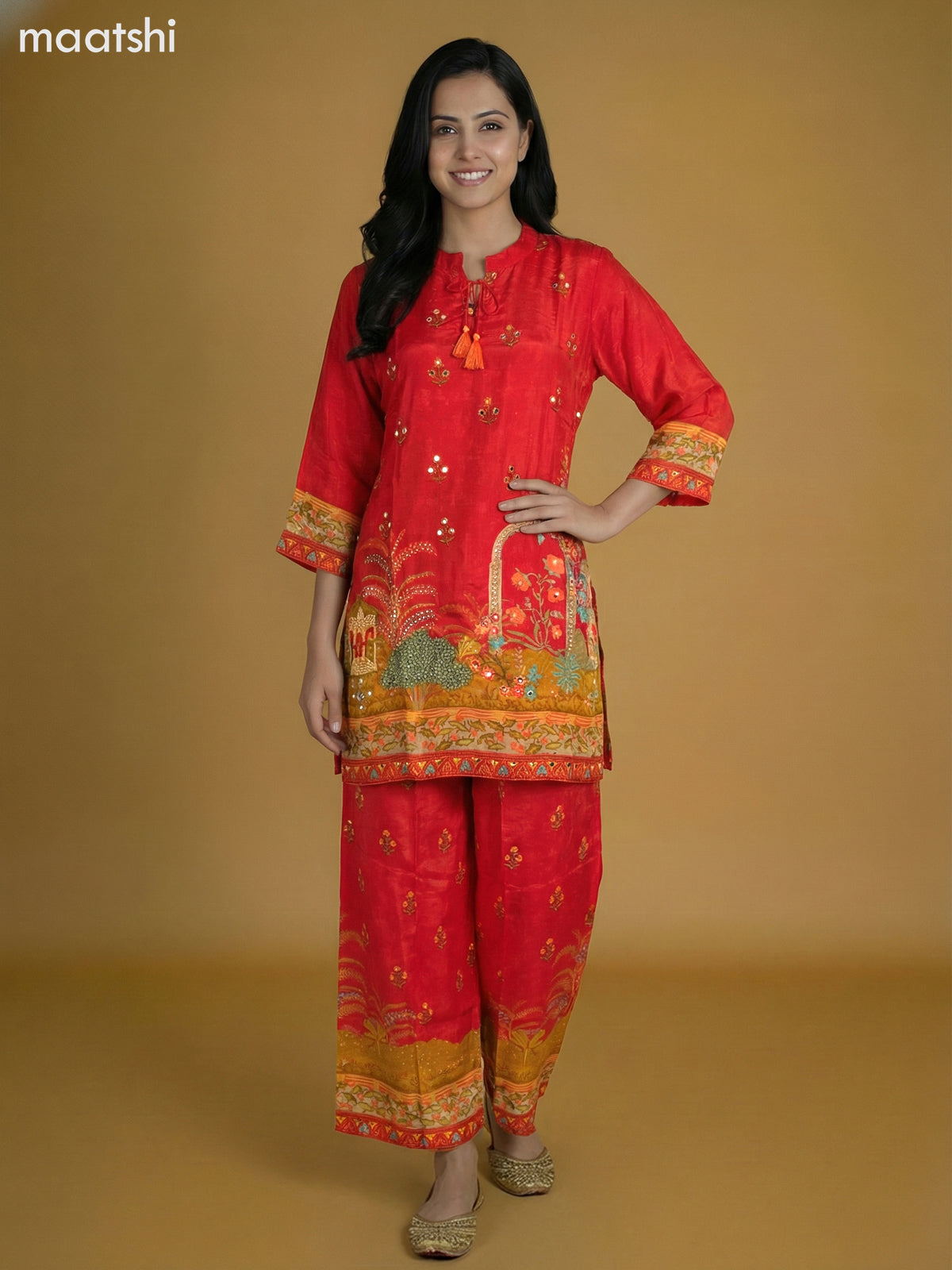 Red Crepe Silk Printed Co-Ord Set